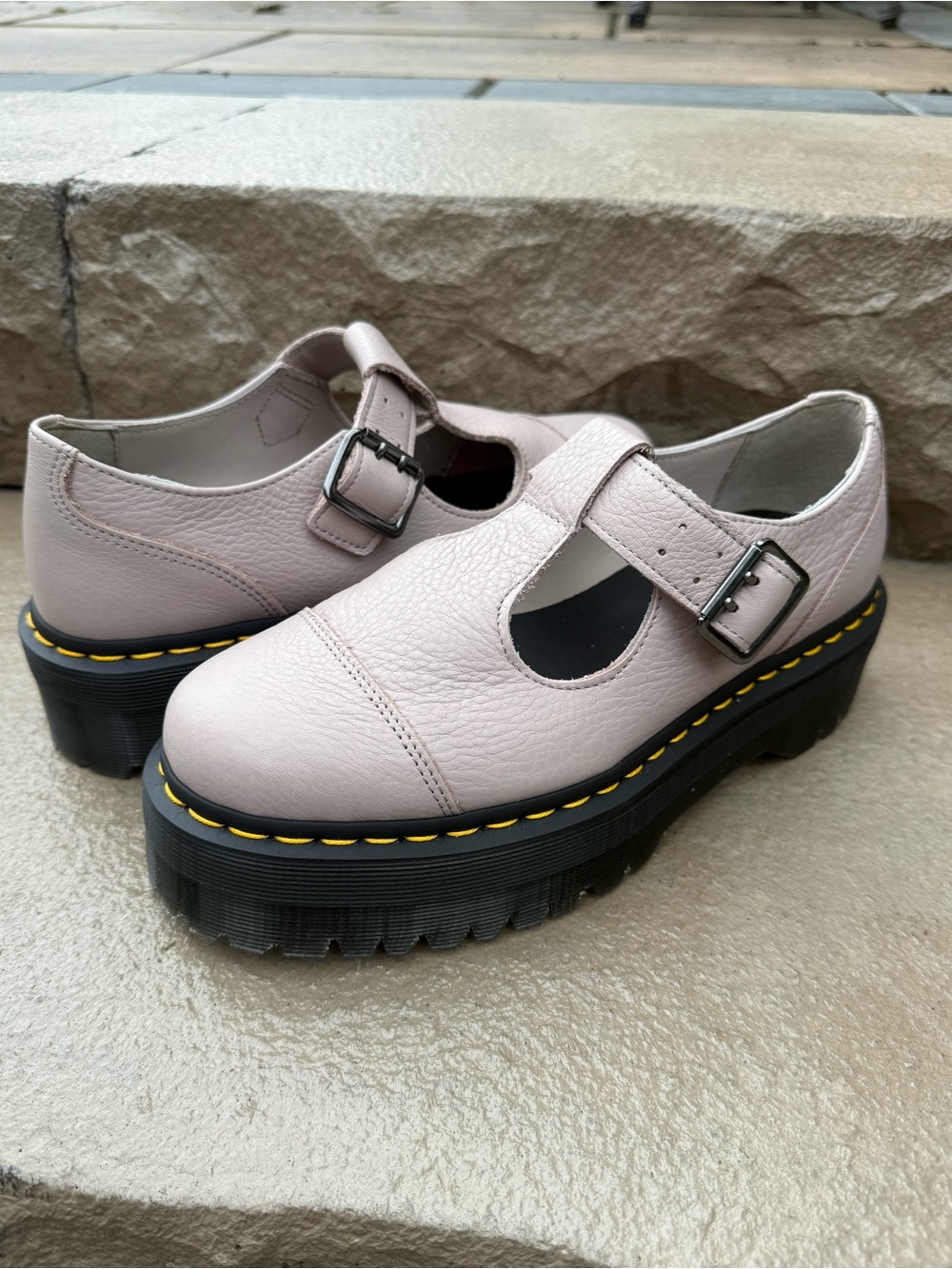 Dr. Martens Bethan Pisa Platfrom Mary Jane Loafers Women's 8 Taupe Retro Preppy